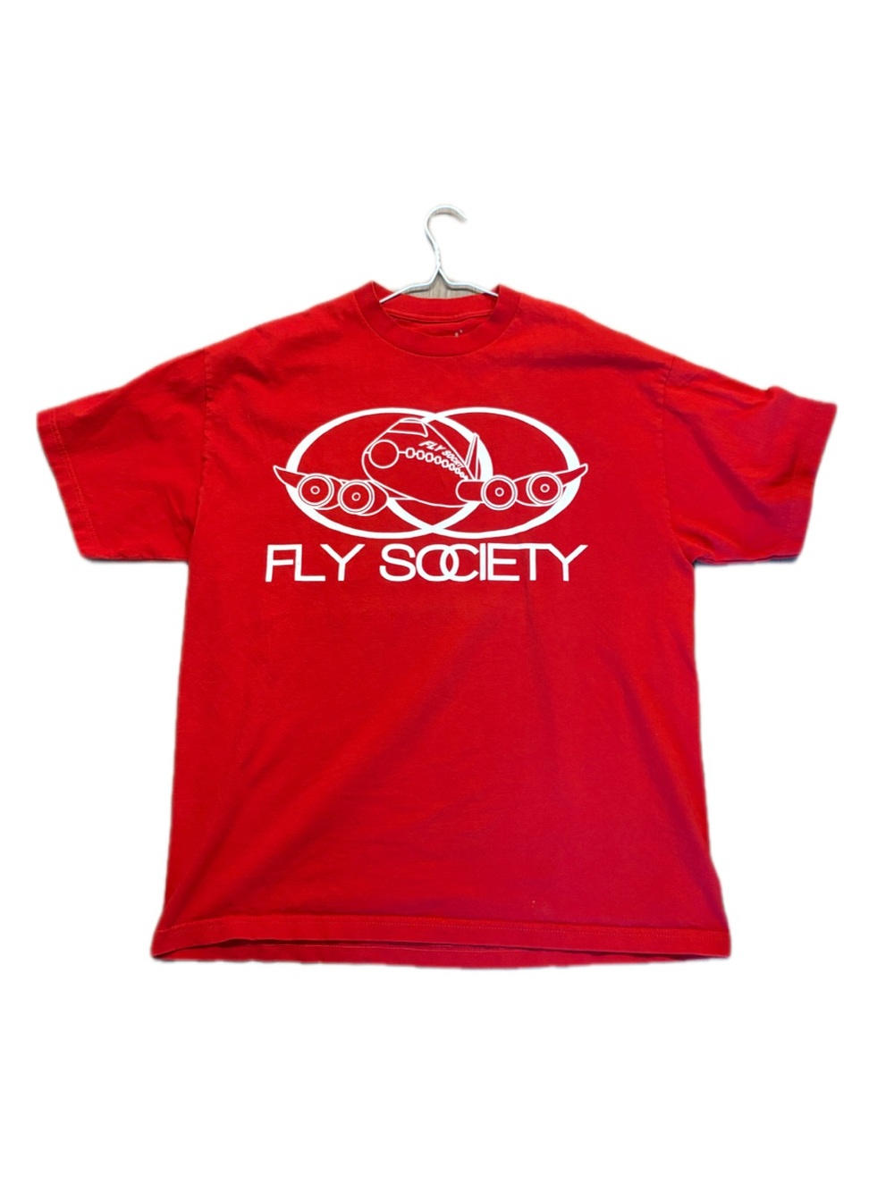 Vintage Fly Society Red Graphic Tee Size L Streetwear Y2K Airplane Logo *RARE*